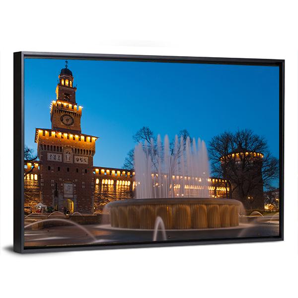 Sforzesco Castle By Night In Milan Canvas Wall Art-5 Horizontal-Gallery Wrap-22" x 12"-Tiaracle