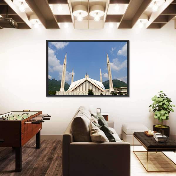 Shah Faisal Mosque In Cloudy Sky Islamabad Pakistan Canvas Wall Art-1 Piece-Floating Frame-24" x 16"-Tiaracle
