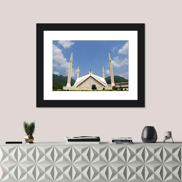 Shah Faisal Mosque In Cloudy Sky Islamabad Pakistan Canvas Wall Art-5 Horizontal-Gallery Wrap-22" x 12"-Tiaracle