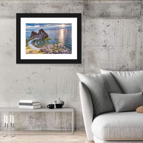 Shaman Rock And Lake Baikal Russia Canvas Wall Art-5 Horizontal-Gallery Wrap-22" x 12"-Tiaracle