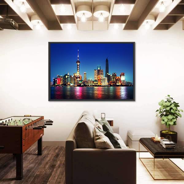 Shanghai At Night China Canvas Wall Art-5 Horizontal-Gallery Wrap-22" x 12"-Tiaracle