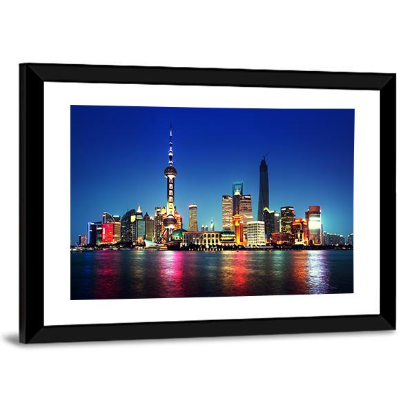 Shanghai At Night China Canvas Wall Art-5 Horizontal-Gallery Wrap-22" x 12"-Tiaracle