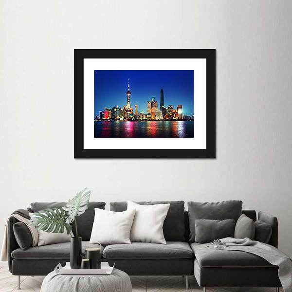 Shanghai At Night China Canvas Wall Art-5 Horizontal-Gallery Wrap-22" x 12"-Tiaracle