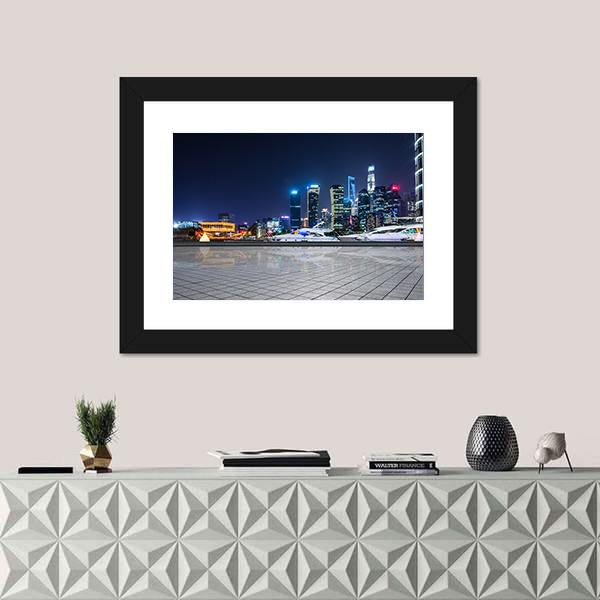 Shanghai At Night In China Canvas Wall Art-1 Piece-Framed Print-20" x 16"-Tiaracle