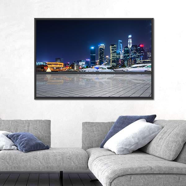 Shanghai At Night In China Canvas Wall Art-3 Horizontal-Gallery Wrap-25" x 16"-Tiaracle