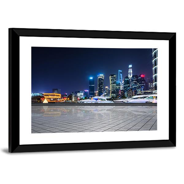 Shanghai At Night In China Canvas Wall Art-3 Horizontal-Gallery Wrap-25" x 16"-Tiaracle