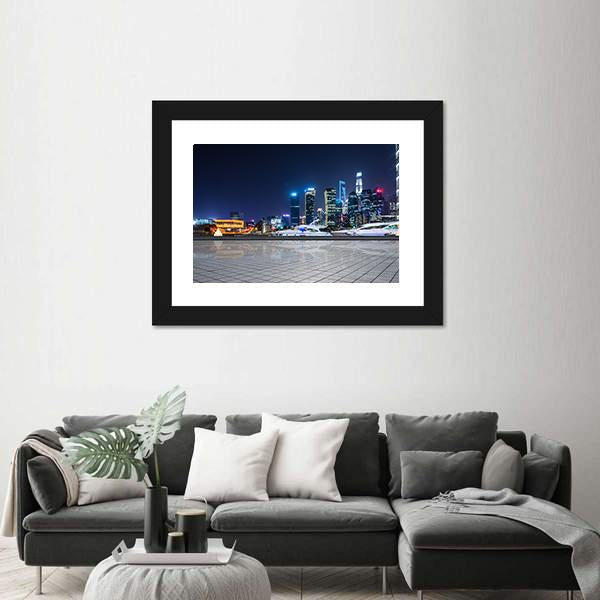Shanghai At Night In China Canvas Wall Art-3 Horizontal-Gallery Wrap-25" x 16"-Tiaracle