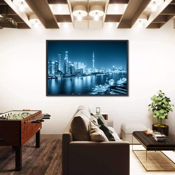 Shanghai Night Scene Canvas Wall Art-1 Piece-Floating Frame-24" x 16"-Tiaracle