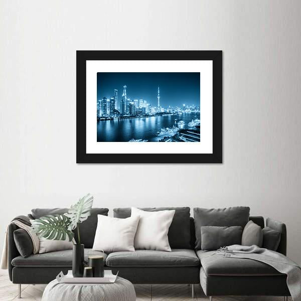 Shanghai Night Scene Canvas Wall Art-1 Piece-Framed Print-20" x 16"-Tiaracle