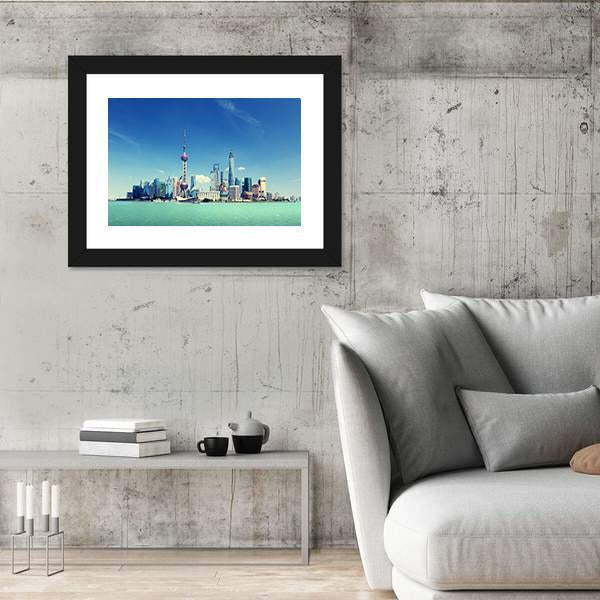 Shanghai Skyline And Sunny Day Canvas Wall Art-3 Horizontal-Gallery Wrap-25" x 16"-Tiaracle