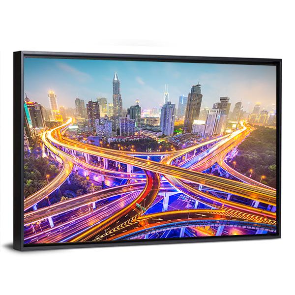 Shanghai View Over Highways Canvas Wall Art-3 Horizontal-Gallery Wrap-25" x 16"-Tiaracle