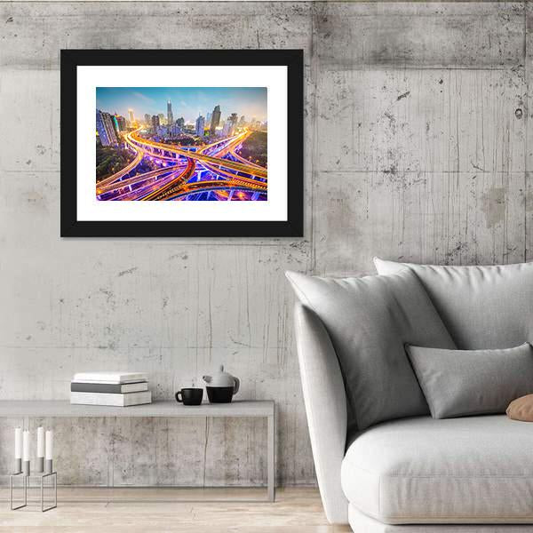 Shanghai View Over Highways Canvas Wall Art-3 Horizontal-Gallery Wrap-25" x 16"-Tiaracle