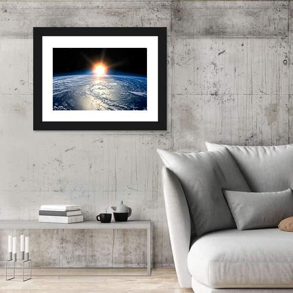 Shining Sun On Planet Earth Canvas Wall Art-3 Horizontal-Gallery Wrap-25" x 16"-Tiaracle