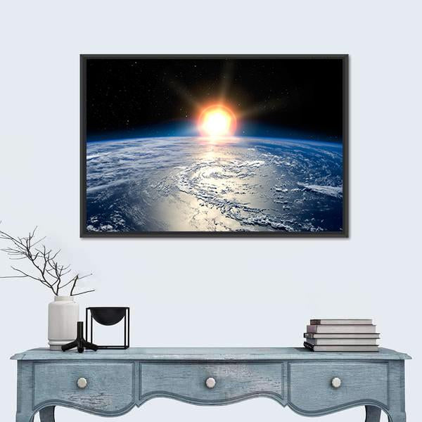 Shining Sun On Planet Earth Canvas Wall Art-3 Horizontal-Gallery Wrap-25" x 16"-Tiaracle