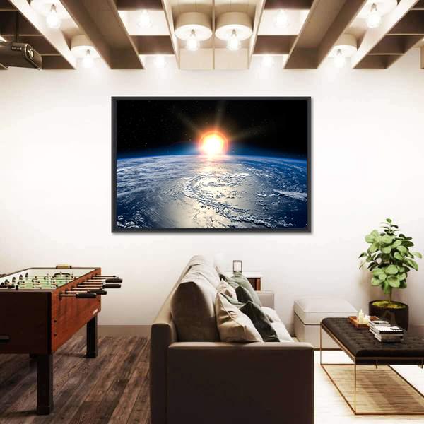 Shining Sun On Planet Earth Canvas Wall Art-3 Horizontal-Gallery Wrap-25" x 16"-Tiaracle
