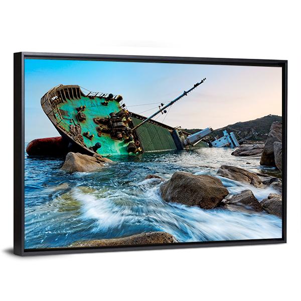Shipwreck In Hong Kong Canvas Wall Art-3 Horizontal-Gallery Wrap-25" x 16"-Tiaracle