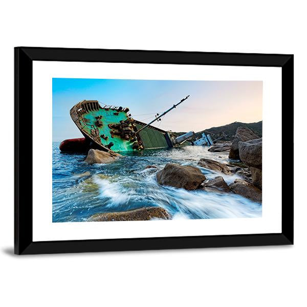 Shipwreck In Hong Kong Canvas Wall Art-3 Horizontal-Gallery Wrap-25" x 16"-Tiaracle
