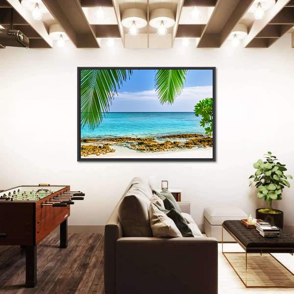 Shoreline Of A Tropical Island In The Maldives Canvas Wall Art-3 Horizontal-Gallery Wrap-25" x 16"-Tiaracle