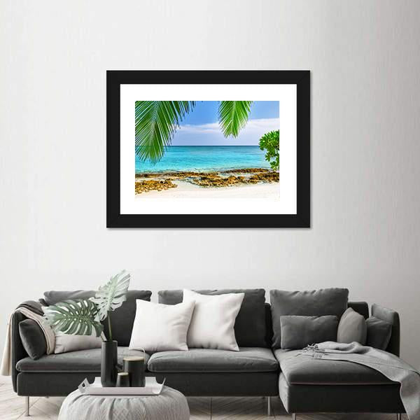 Shoreline Of A Tropical Island In The Maldives Canvas Wall Art-3 Horizontal-Gallery Wrap-25" x 16"-Tiaracle