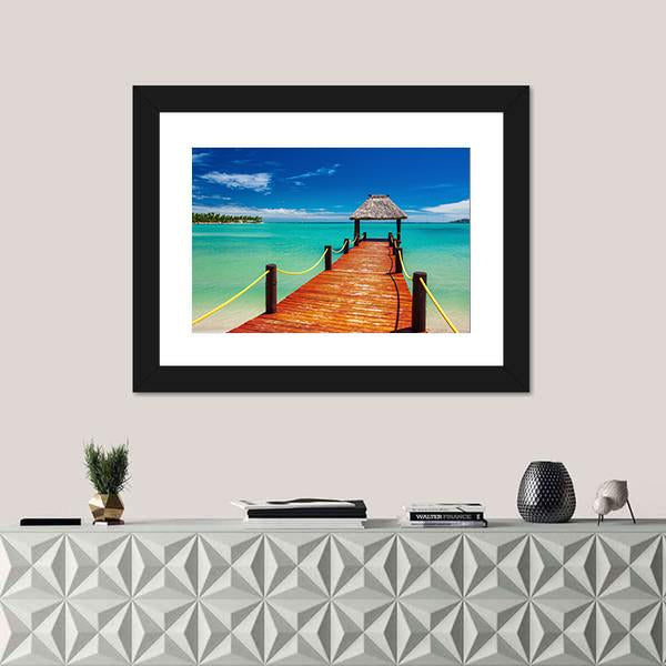 Short Red Wooden Jetty On Fiji Island Canvas Wall Art-1 Piece-Framed Print-20" x 16"-Tiaracle