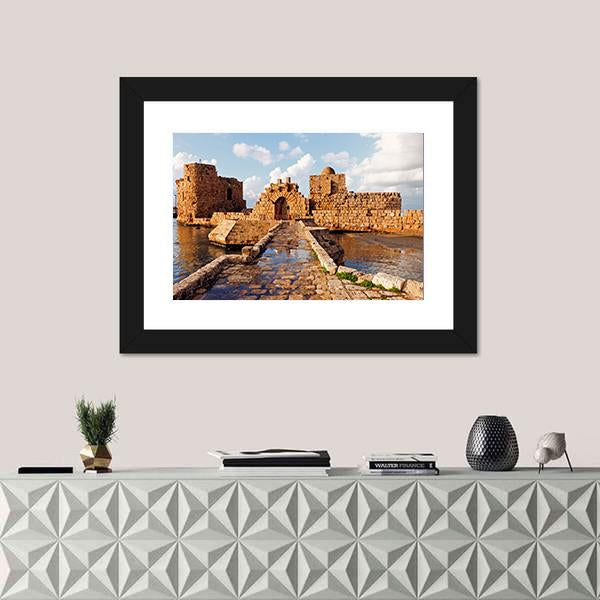 Sidon Sea Castle In Lebanon Canvas Wall Art-1 Piece-Framed Print-20" x 16"-Tiaracle