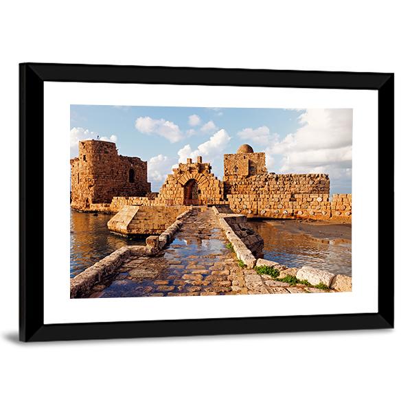 Sidon Sea Castle In Lebanon Canvas Wall Art-3 Horizontal-Gallery Wrap-25" x 16"-Tiaracle