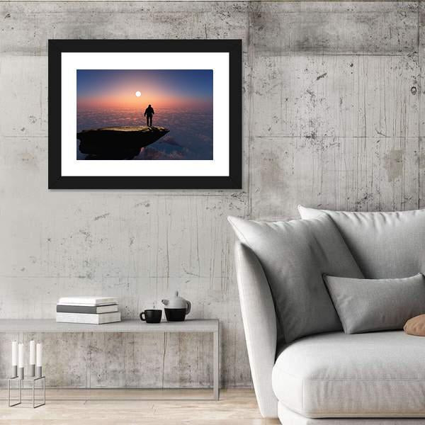 Silhouette Of A Man On A Rock Canvas Wall Art-5 Horizontal-Gallery Wrap-22" x 12"-Tiaracle