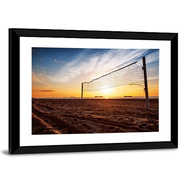 Volleyball Net On The Beach At Sunset Canvas Wall Art-5 Horizontal-Gallery Wrap-22" x 12"-Tiaracle