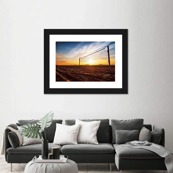 Volleyball Net On The Beach At Sunset Canvas Wall Art-5 Horizontal-Gallery Wrap-22" x 12"-Tiaracle