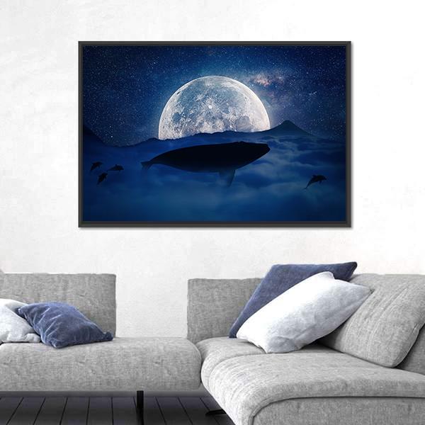 Silhouette Of A Whale Canvas Wall Art-5 Horizontal-Gallery Wrap-22" x 12"-Tiaracle