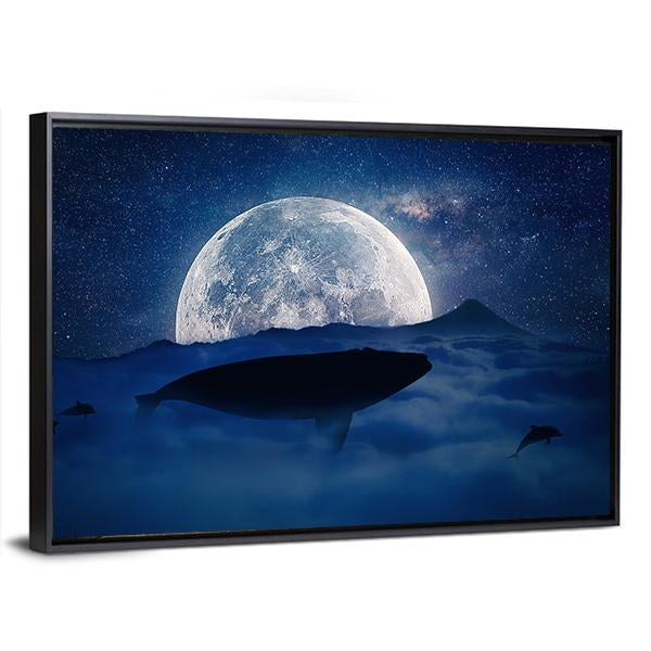 Silhouette Of A Whale Canvas Wall Art-5 Horizontal-Gallery Wrap-22" x 12"-Tiaracle