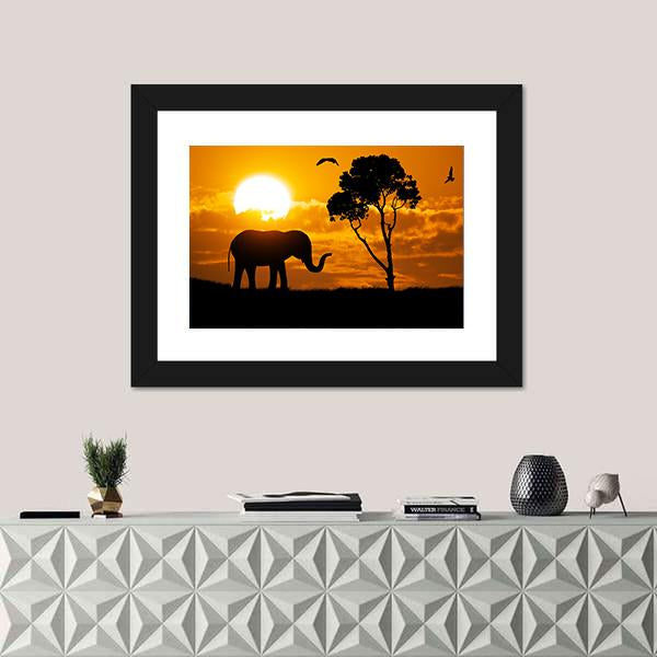 Silhouette Of Elephant Element Of design Canvas Wall Art-1 Piece-Framed Print-20" x 16"-Tiaracle