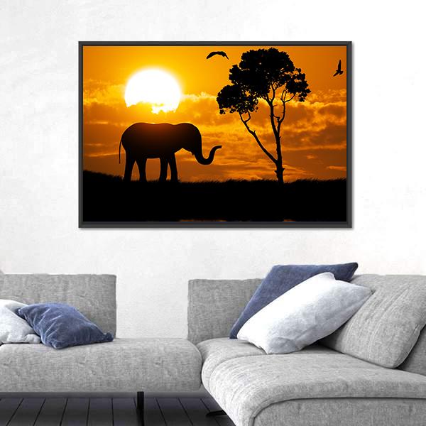 Silhouette Of Elephant Element Of design Canvas Wall Art-3 Horizontal-Gallery Wrap-25" x 16"-Tiaracle