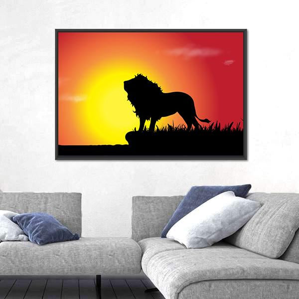 Silhouette Of Lion At Sunset Canvas Wall Art-5 Horizontal-Gallery Wrap-22" x 12"-Tiaracle