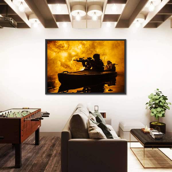 Silhouette Of Special Forces Canvas Wall Art-5 Horizontal-Gallery Wrap-22" x 12"-Tiaracle
