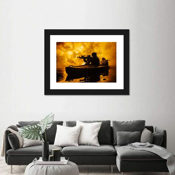 Silhouette Of Special Forces Canvas Wall Art-5 Horizontal-Gallery Wrap-22" x 12"-Tiaracle