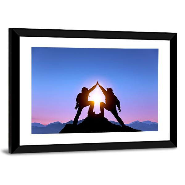 Silhouette Of Two Man With Success Canvas Wall Art-5 Horizontal-Gallery Wrap-22" x 12"-Tiaracle