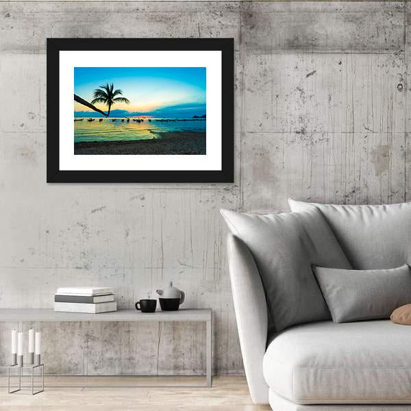 Silhouette Sunset On Thailand Sea Beach Canvas Wall Art-5 Horizontal-Gallery Wrap-22" x 12"-Tiaracle