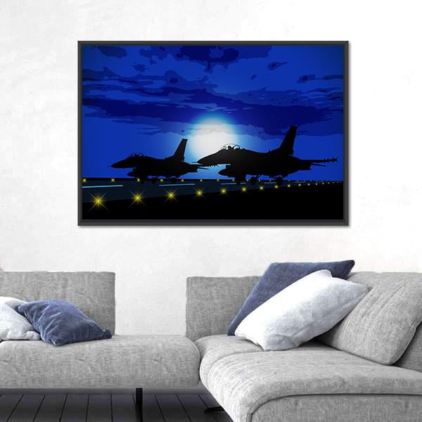 Silhouettes Of Military Planes Canvas Wall Art-5 Horizontal-Gallery Wrap-22" x 12"-Tiaracle