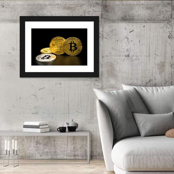 Silver And Golden Bitcoin Canvas Wall Art-5 Horizontal-Gallery Wrap-22" x 12"-Tiaracle