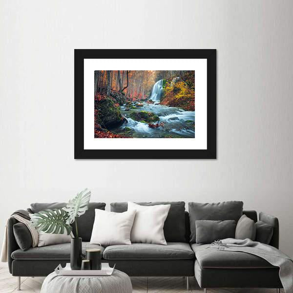 Silver Stream Waterfall In Grand Canyon Of Crimea At Sunset Canvas Wall Art-1 Piece-Framed Print-20" x 16"-Tiaracle