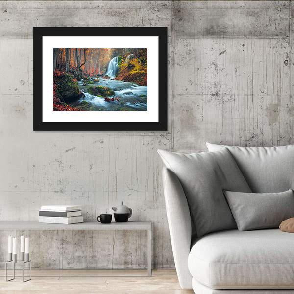 Silver Stream Waterfall In Grand Canyon Of Crimea At Sunset Canvas Wall Art-5 Horizontal-Gallery Wrap-22" x 12"-Tiaracle