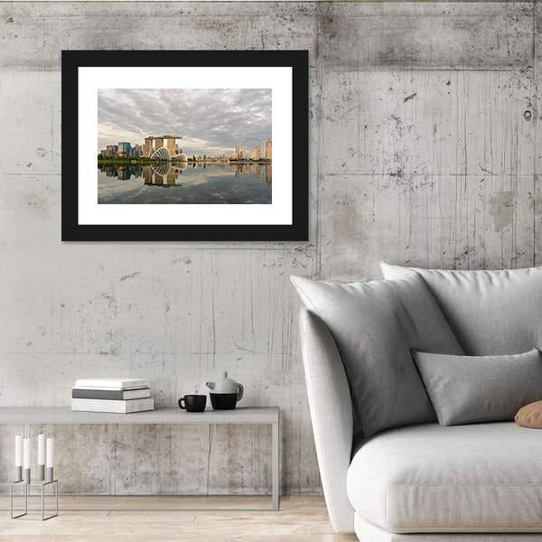 Singapore Marina Bay In Morning Canvas Wall Art-3 Horizontal-Gallery Wrap-25" x 16"-Tiaracle