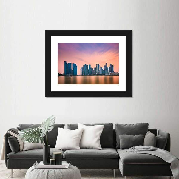 Singapore Skyline At Marina Bay Canvas Wall Art-1 Piece-Framed Print-20" x 16"-Tiaracle