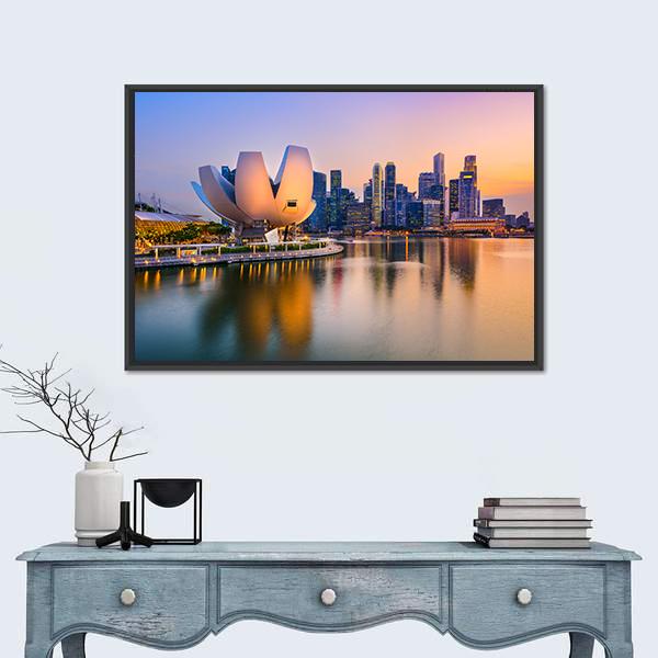Singapore Skyline At The Marina During Twilight Canvas Wall Art-1 Piece-Floating Frame-36" x 24"-Tiaracle