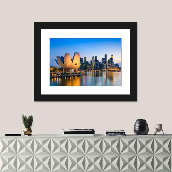 Singapore Skyline At The Marina During Twilight Canvas Wall Art-1 Piece-Framed Print-20" x 16"-Tiaracle