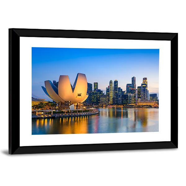 Singapore Skyline At The Marina During Twilight Canvas Wall Art-3 Horizontal-Gallery Wrap-25" x 16"-Tiaracle