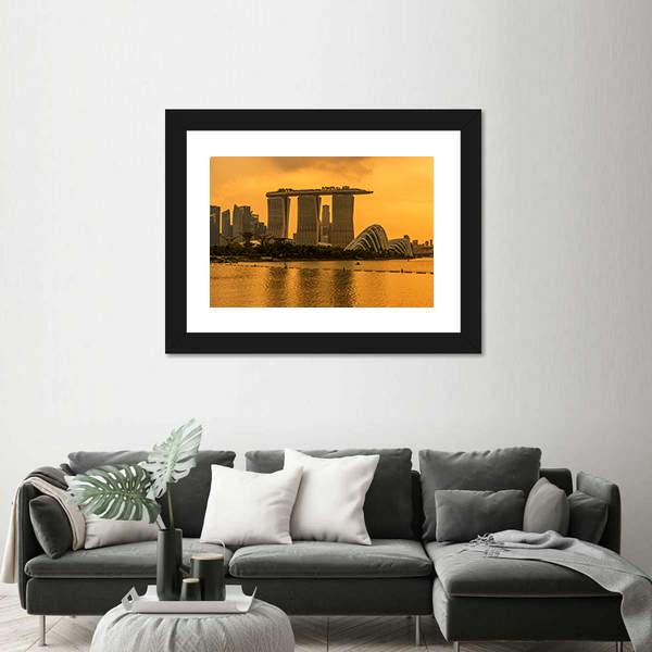 Singapore Skyline Business District Canvas Wall Art-1 Piece-Framed Print-20" x 16"-Tiaracle