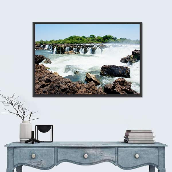 Sioma Falls In The Zambezi River In Africa Canvas Wall Art-1 Piece-Floating Frame-24" x 16"-Tiaracle