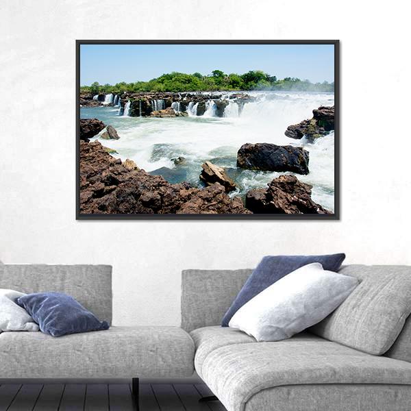 Sioma Falls In The Zambezi River In Africa Canvas Wall Art-3 Horizontal-Gallery Wrap-25" x 16"-Tiaracle